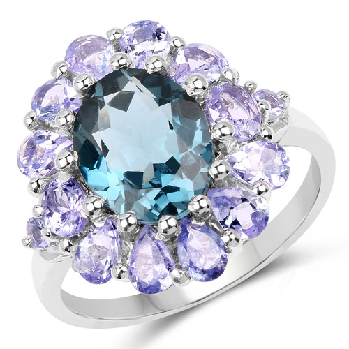 Rings-5.41 Carat Genuine London Blue Topaz and Tanzanite .925 Sterling Silver Ring