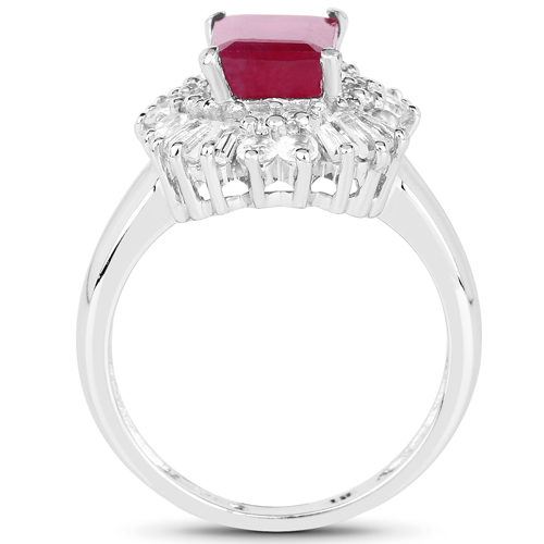 3.15 Carat Glass Filled Ruby and White Topaz .925 Sterling Silver Ring