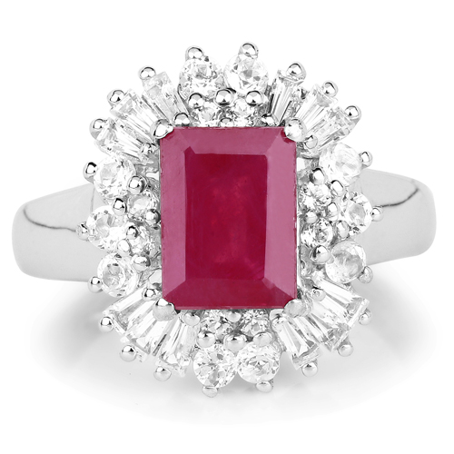3.15 Carat Glass Filled Ruby and White Topaz .925 Sterling Silver Ring