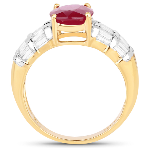 14K Yellow Gold Plated 4.72 Carat Glass Filled Ruby and White Topaz .925 Sterling Silver Ring