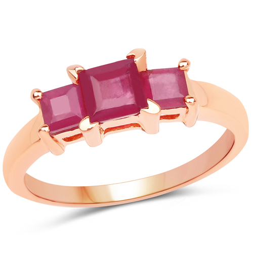 Ruby-14K Rose Gold Plated 1.32 Carat Glass Filled Ruby .925 Sterling Silver Ring