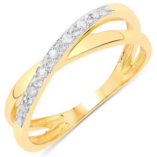 Diamond-14K Yellow Gold Plated 0.06 Carat Genuine Diamond White .925 Sterling Silver Ring