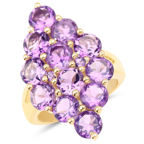 Amethyst-14K Yellow Gold Plated 6.78 Carat Genuine Amethyst .925 Sterling Silver Ring