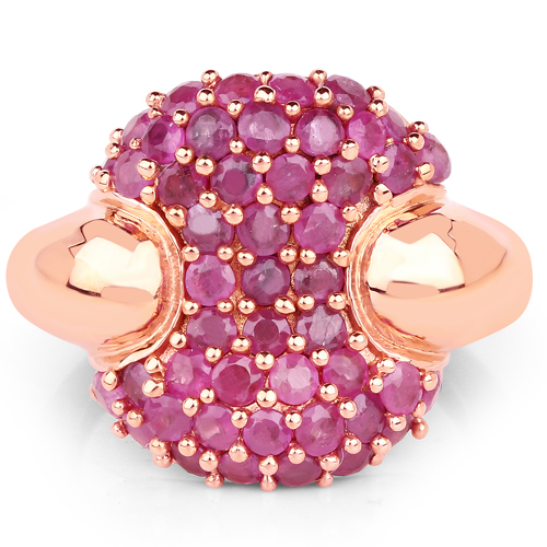 14K Rose Gold Plated 2.20 Carat Genuine Ruby Brass Ring