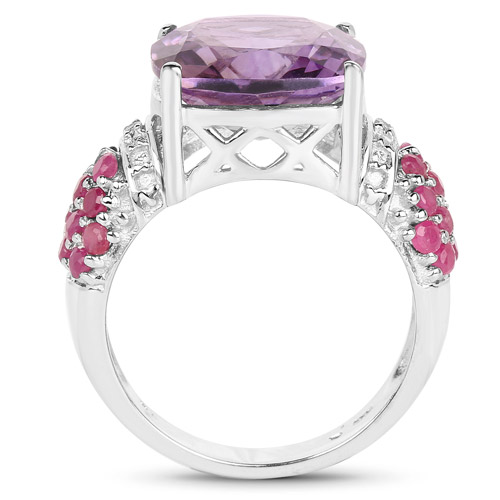 6.55 Carat Genuine Amethyst, Ruby and White Topaz .925 Sterling Silver Ring