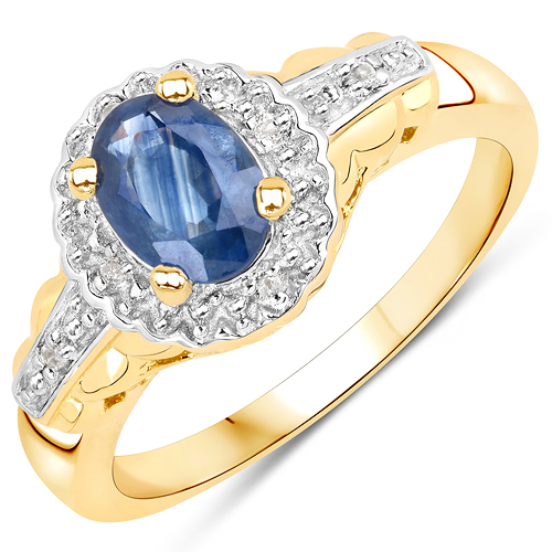 Sapphire-14K Yellow Gold Plated 0.98 Carat Genuine Blue Sapphire and White Topaz .925 Sterling Silver Ring