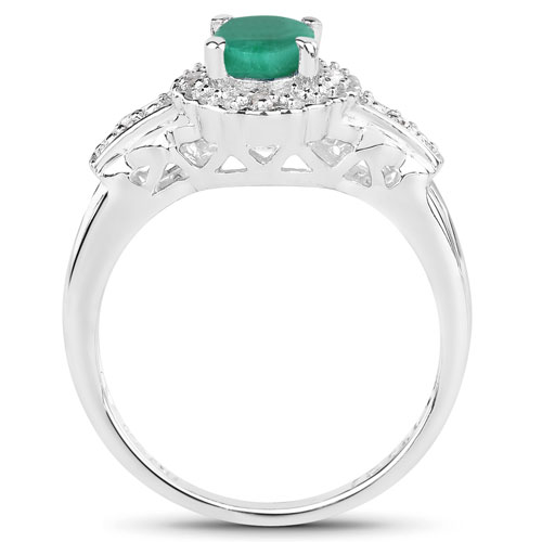 0.68 Carat Genuine Emerald & White Topaz .925 Sterling Silver Ring
