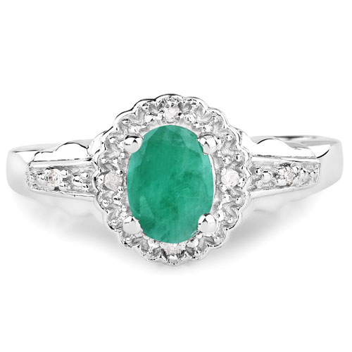 0.68 Carat Genuine Emerald & White Topaz .925 Sterling Silver Ring