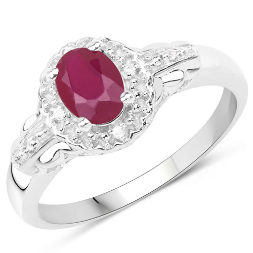 Ruby-1.03 Carat Glass Filled Ruby and White Topaz .925 Sterling Silver Ring