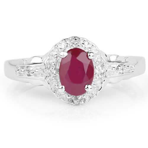 1.03 Carat Glass Filled Ruby and White Topaz .925 Sterling Silver Ring