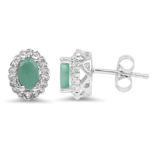 2.26 Carat Genuine Emerald and White Topaz .925 Sterling Silver 3 Piece Jewelry Set (Ring, Earrings, and Pendant w/ Chain)