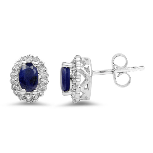 2.94 Carat Genuine Blue Sapphire and White Topaz .925 Sterling Silver 3 Piece Jewelry Set (Ring, Earrings, and Pendant w/ Chain)