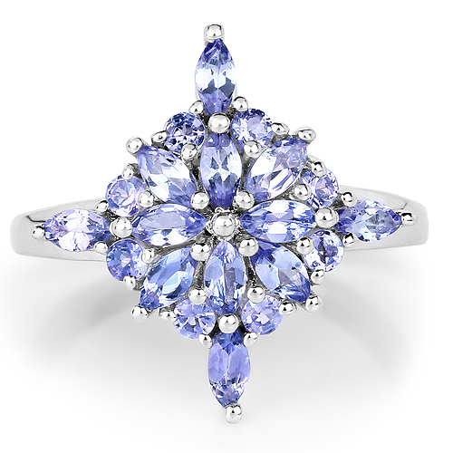1.24 Carat Genuine Tanzanite .925 Sterling Silver Ring