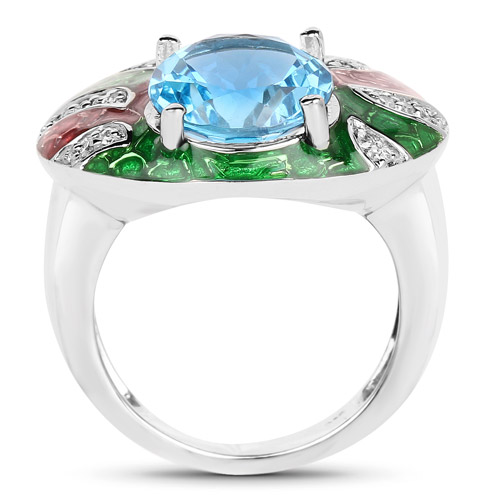 4.74 Carat Genuine Swiss Blue Topaz and White Cubic Zirconia .925 Sterling Silver Ring
