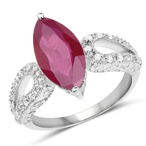 Ruby-3.56 Carat Genuine Glass Filled Ruby and White Topaz .925 Sterling Silver Ring