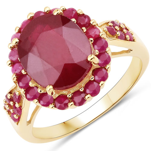 Ruby-5.09 Carat Glass Filled Ruby and Ruby .925 Sterling Silver Ring