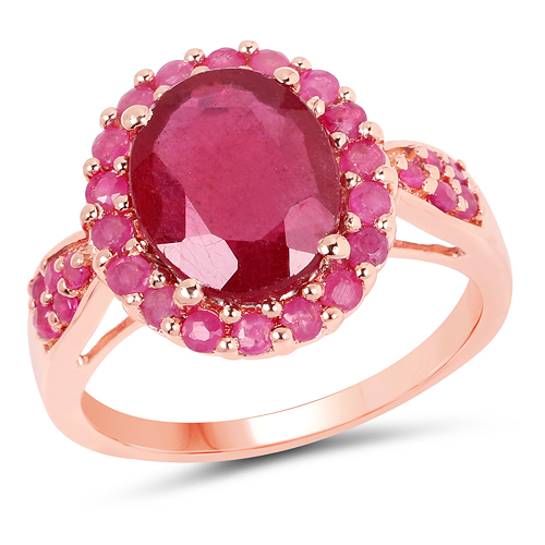 Ruby-14K Rose Gold Plated 5.20 Carat Genuine Glass Filled Ruby & Ruby .925 Sterling Silver Ring