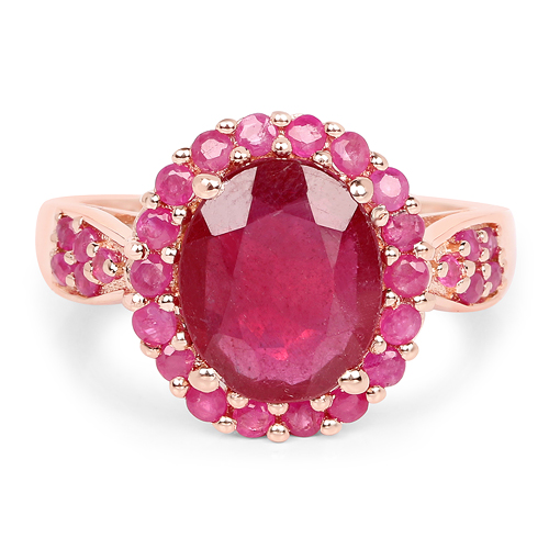 14K Rose Gold Plated 5.20 Carat Genuine Glass Filled Ruby & Ruby .925 Sterling Silver Ring