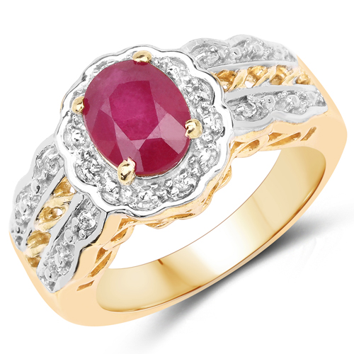 Ruby-1.66 Carat Glass Filled Ruby and White Topaz .925 Sterling Silver Ring