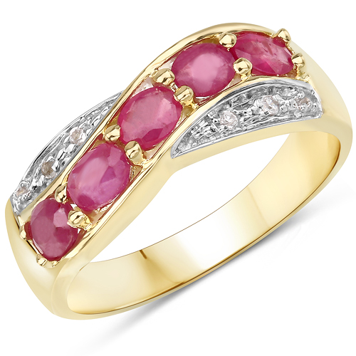 14K Yellow Gold Plated 1.13 Carat Glass Filled Ruby and White Topaz .925 Sterling Silver Ring