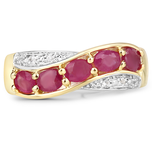 14K Yellow Gold Plated 1.13 Carat Glass Filled Ruby and White Topaz .925 Sterling Silver Ring