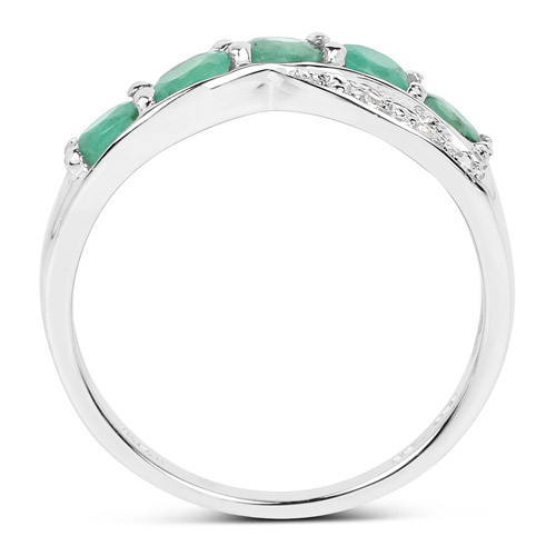 0.79 Carat Genuine Zambian Emerald & White Topaz .925 Sterling Silver Ring