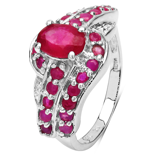 Ruby-1.82 Carat Genuine Glass Filled Ruby & Ruby .925 Sterling Silver Ring