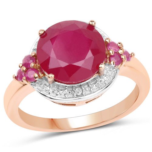 Ruby-4.51 Carat Glass Filled Ruby, Ruby and White Topaz .925 Sterling Silver Ring