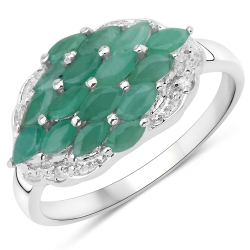 Emerald-1.14 Carat Genuine Emerald and White Topaz .925 Sterling Silver Ring