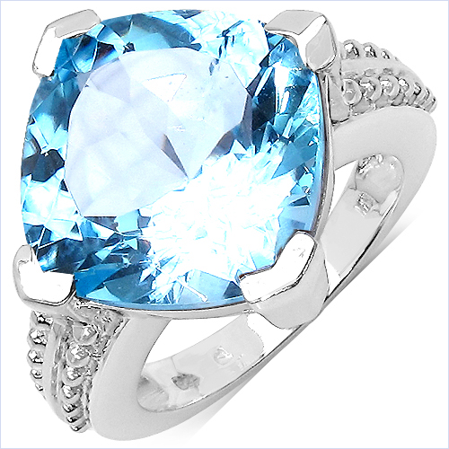 Rings-12.40 Carat Genuine Blue Topaz .925 Sterling Silver Ring
