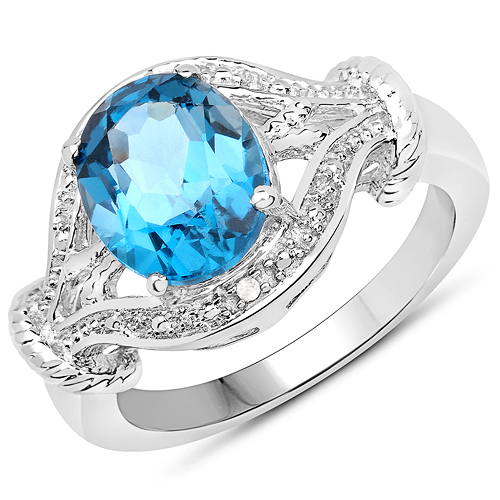 Rings-3.26 Carat Genuine London Blue Topaz & White Diamond .925 Sterling Silver Ring