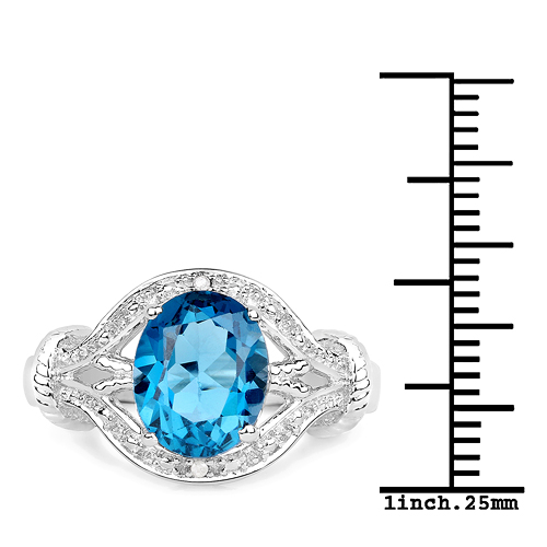 3.26 Carat Genuine London Blue Topaz & White Diamond .925 Sterling Silver Ring