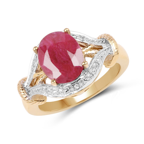 14K Yellow Gold Plated 3.26 Carat Genuine Ruby and White Topaz .925 Sterling Silver Ring