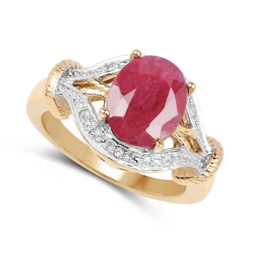 14K Yellow Gold Plated 3.26 Carat Genuine Ruby and White Topaz .925 Sterling Silver Ring