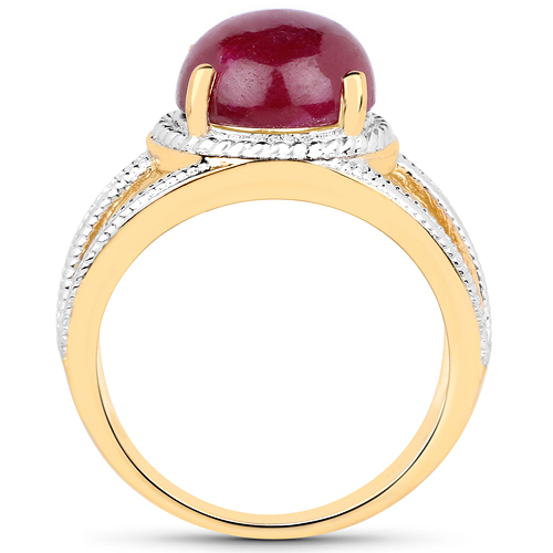 14K Yellow Gold Plated 4.63 Carat Dyed Ruby .925 Sterling Silver Ring