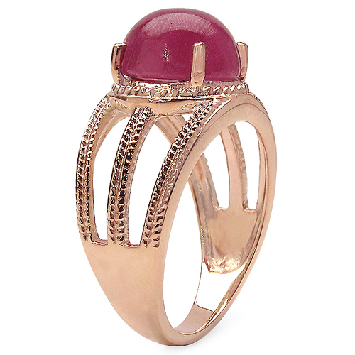 14K Rose Gold Plated 6.55 Carat Genuine Glass Filled Ruby .925 Sterling Silver Ring