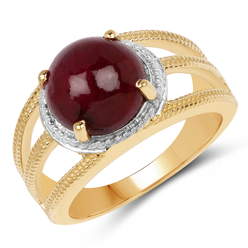 Ruby-14K Yellow Gold Plated 5.48 Carat Genuine Ruby .925 Sterling Silver Ring