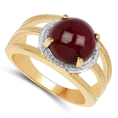 14K Yellow Gold Plated 5.48 Carat Genuine Ruby .925 Sterling Silver Ring