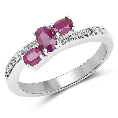 0.73 Carat Genuine Ruby and White Diamond .925 Sterling Silver Ring