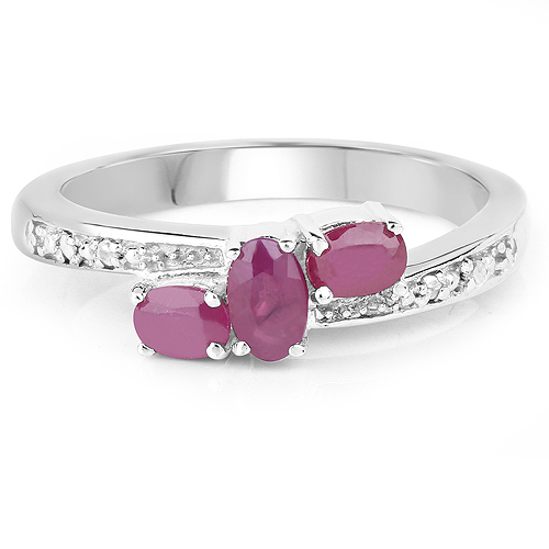 0.73 Carat Genuine Ruby and White Diamond .925 Sterling Silver Ring