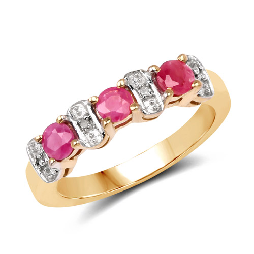 Ruby-14K Yellow Gold Plated 0.71 Carat Genuine Ruby and White Diamond .925 Sterling Silver Ring