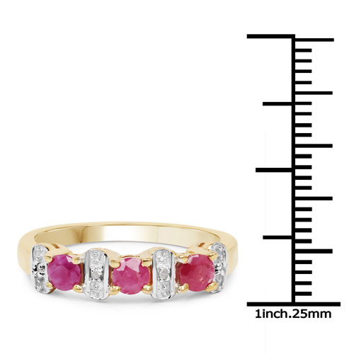 14K Yellow Gold Plated 0.71 Carat Genuine Ruby and White Diamond .925 Sterling Silver Ring