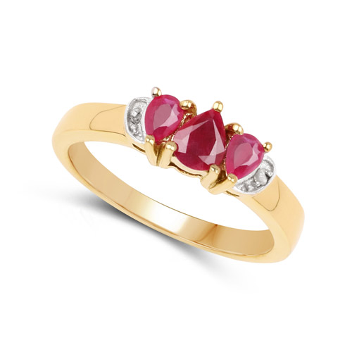 14K Yellow Gold Plated 0.73 Carat Genuine Ruby and White Diamond .925 Sterling Silver Ring