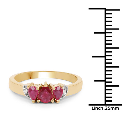 14K Yellow Gold Plated 0.73 Carat Genuine Ruby and White Diamond .925 Sterling Silver Ring