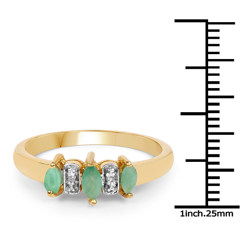 14K Yellow Gold Plated 0.29 Carat Genuine Emerald & White Diamond .925 Sterling Silver Ring