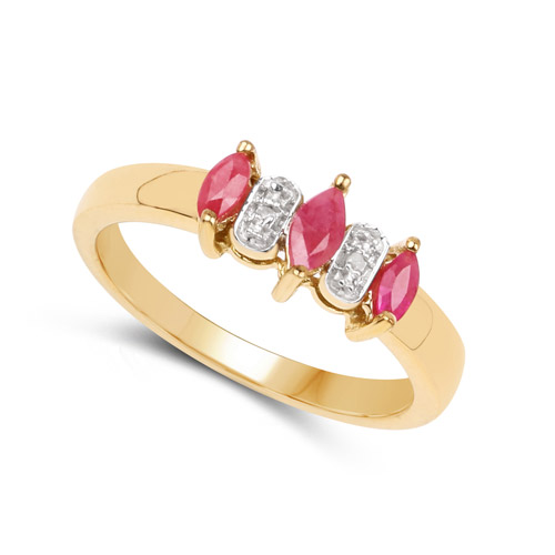 14K Yellow Gold Plated 0.39 Carat Genuine Ruby and White Diamond .925 Sterling Silver Ring