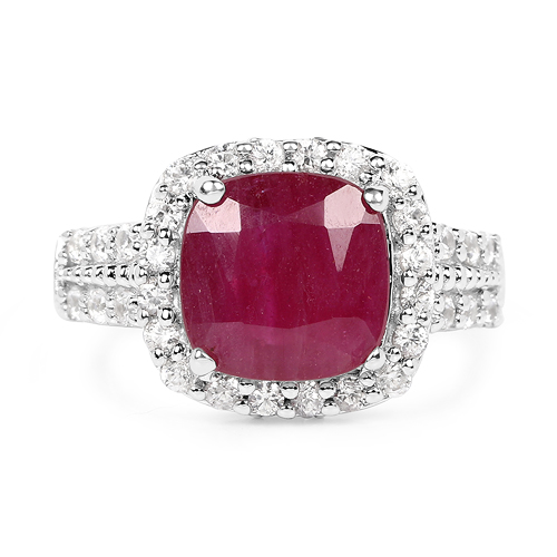 5.65 Carat Glass Filled Ruby And White Zircon .925 Sterling Silver Ring