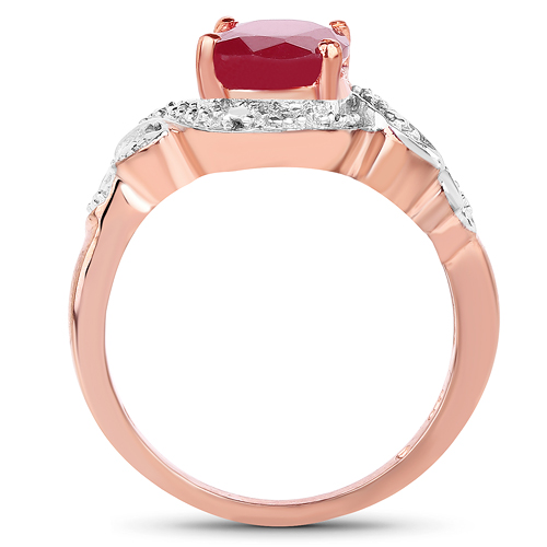 14K Rose Gold Plated 2.30 Carat Genuine Glass Filled Ruby .925 Sterling Silver Ring