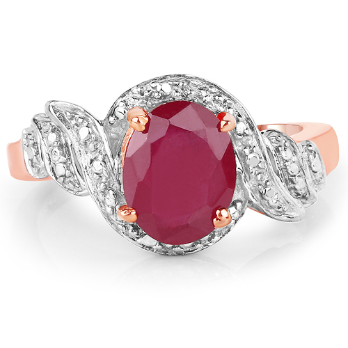 14K Rose Gold Plated 2.30 Carat Genuine Glass Filled Ruby .925 Sterling Silver Ring