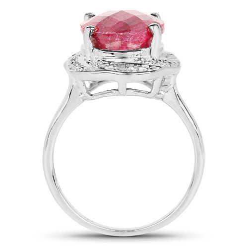 5.26 Carat Dyed Ruby and White Diamond .925 Sterling Silver Ring